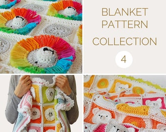 CROCHET BLANKET PATTERN Collection 4/Lion Blanket/Crochet Animal Baby Blanket/Sheep Blanket/Blanket Bundle/Teddy Bear Blanket/3D Blanket