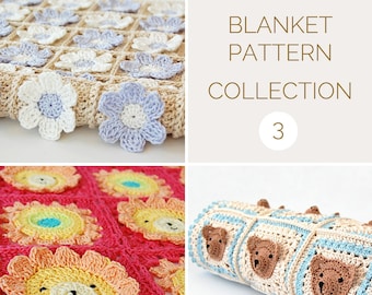 MOTIF DE COUVERTURE AU CROCHET Collection 3/Couverture ours en peluche/Lion afghan/Couverture animal au crochet pour bébé/Couverture carrée grand-mère/Couverture au crochet 3D