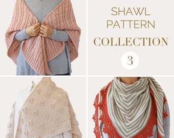 CROCHET SHAWL COLLECTION 3: Crochet Cable Shawl/Bobble Stitch Shawl/Striped Crochet Scarf/Lace Crochet/Modern Crochet Shawl/Textured Shawl