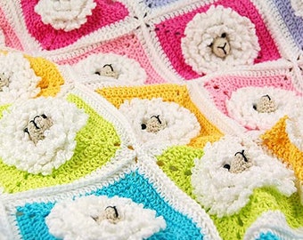 Couverture au crochet/Patron de couverture pour bébé/Petits moutons/Tutoriel pas à pas/Modèle de couverture pour bébé/Modèle de couverture animaux/Patron au crochet