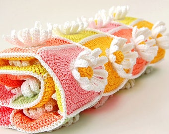 CROCHET PATTERN: Daisy Blanket/Grandma Square Blanket/Baby afghan/Modern Crochet Blanket pdf Pattern/Floral Crochet Blanket/3D Crochet Afghan