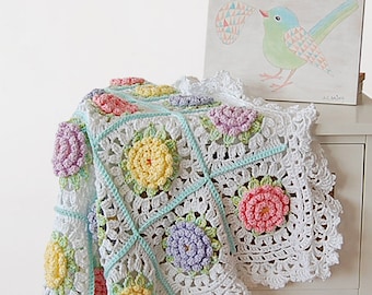 CROCHET BLANKET PATTERN: Flower Granny Square Blanket/Crochet Baby Blanket Pattern/Crochet Flower Afghan/Crochet Flower Blanket Pattern