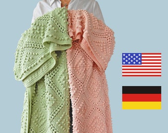 CROCHET PATTERN: Fenya Blanket/Vintage Crochet Afghan/Step-by-step Tutorial/Popcorn Stitch/Granny Square Blanket/Modern Crochet Blanket