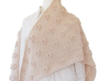 CROCHET PATTERN: Weldy Shawl/Modern Crochet Shawl/Triangular Shawl/Bobble Stitch Shawl/Easy to Make Crochet Shawl/Textured Crochet Scarf