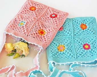 CROCHET PATTERN: Boho Bag/Granny Square Bag/Crochet Shoulder Bag/Easy To Make Crochet Bag PDF Pattern/Popcorn Stitch/Boho-chic Style Bag