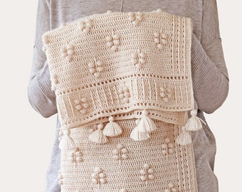 CROCHET PATTERN: Into the woods blanket/Easy to Make Crochet Baby Blanket/Modern Crochet Afghan/Bobble stitch Blanket/Textured Blanket
