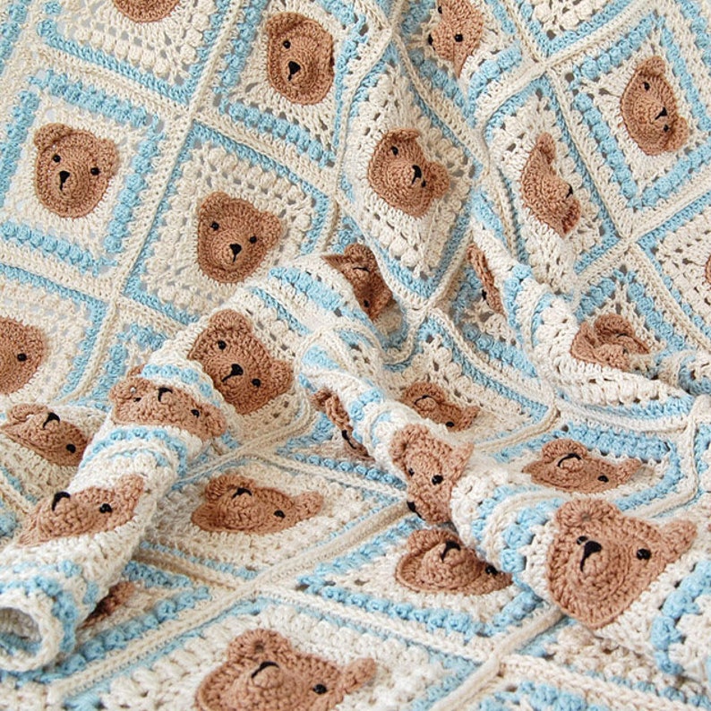CROCHET PATTERN: Teddy Bear Baby Blanket/Step-by-step tutorial/Häkelanleitung/Animal Afghan/Granny Square Blanket/Modern Crochet Blanket image 6