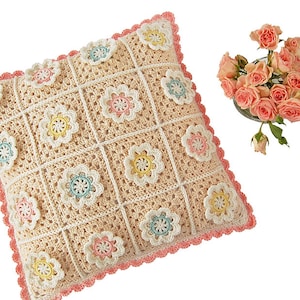 CROCHET PATTERN: Florina Pillow/Granny Square Cushion/pdf pattern and step-by-step tutorial/Floral Crochet Cushion/Modern Crochet Pillow