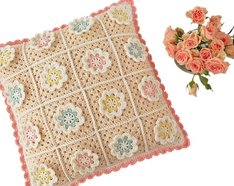 CROCHET PATTERN: Florina Pillow/Granny Square Cushion/pdf pattern and step-by-step tutorial/Floral Crochet Cushion/Modern Crochet Pillow