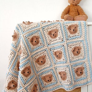 CROCHET PATTERN: Teddy Bear Baby Blanket/Step-by-step tutorial/Häkelanleitung/Animal Afghan/Granny Square Blanket/Modern Crochet Blanket image 7
