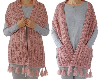 Padrão de pdf de crochê: xale de bolso de cabo/xale de crochê boho/envoltório de crochê com bolsos/xale de cabo de crochê/xale de bolso de crochê moderno