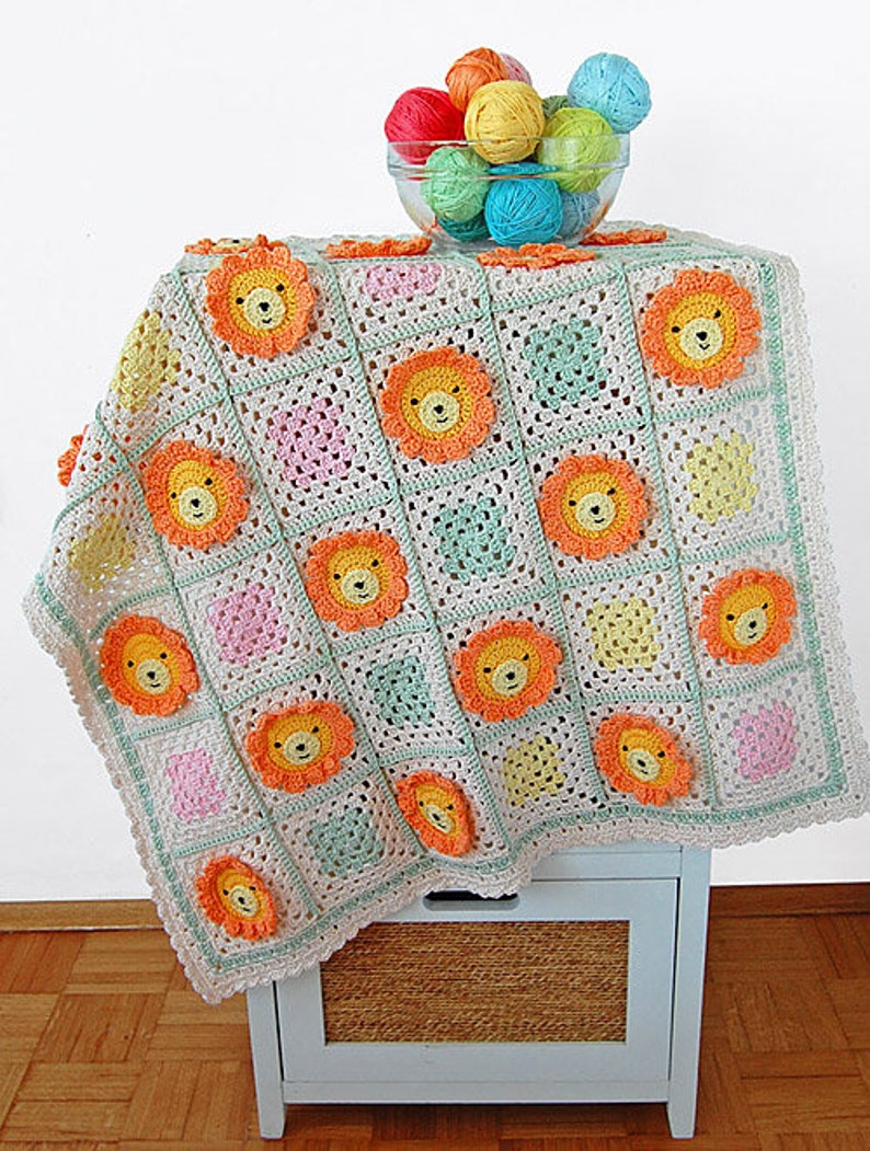 CROCHET PATTERN: Lion Granny Square/PDF Pattern/Step-by-step Tutorial/Easy To Crochet Square/Modern Granny Square/Animal Square/Baby Crochet image 7