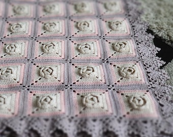 PADRÃO DE CROCHÊ EM PDF: Manta para Sofá/Manta Quadrada para Bebê da Vovó/Manta Floral/Cobertor Texturizado/Colcha/Manta para Carrinho de Bebê/Presente para Chá de Bebê