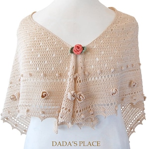 CROCHET PATTERN: Summerhill Shawl/Crochet shawl/Wedding shawl/Lace shawl/Summer shawl/Triangular crochet scarf/Crochet shawl with roses
