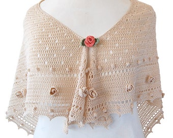 CROCHET PATTERN: Summerhill Shawl/Crochet shawl/Wedding shawl/Lace shawl/Summer shawl/Triangular crochet scarf/Crochet shawl with roses