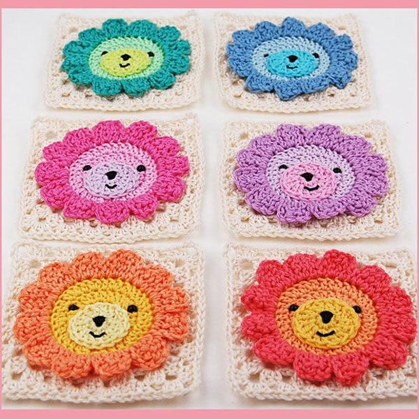 CROCHET PATTERN: Lion Granny Square/PDF Pattern/Step-by-step Tutorial/Easy To Crochet Square/Modern Granny Square/Animal Square/Baby Crochet
