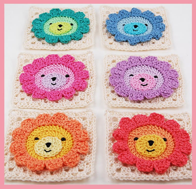 CROCHET PATTERN: Lion Granny Square/PDF Pattern/Step-by-step Tutorial/Easy To Crochet Square/Modern Granny Square/Animal Square/Baby Crochet image 1