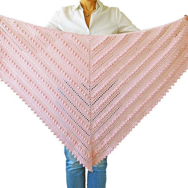 CROCHET PATTERN: Kaya Shawl/Step-by-step Tutorial/Modern Crochet Shawl/Crochet Scarf/Triangular Shawl/Popcorn Stitch/Easy To Make Shawl