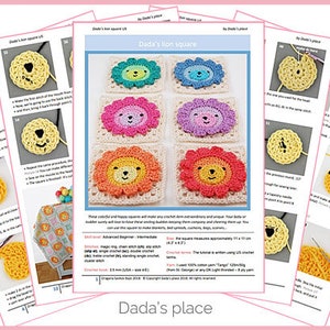 CROCHET PATTERN: Lion Granny Square/PDF Pattern/Step-by-step Tutorial/Easy To Crochet Square/Modern Granny Square/Animal Square/Baby Crochet image 3