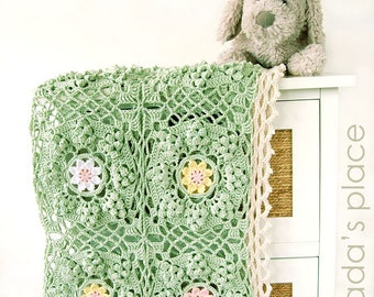 CROCHET PATTERN: Popcorn Stitch Blanket/Step-by-step Crochet Tutorial/Vintage Crochet Blanket/Baby Afghan/Granny Square Blanket/Easy Pattern