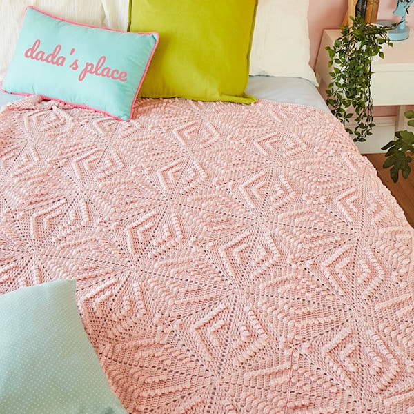 CROCHET PATTERN: Menya Blanket/Popcorn Stitch Blanket/Vintage Crochet Blanket/Granny Square Blanket/Modern Crochet Afghan/Textured Blanket