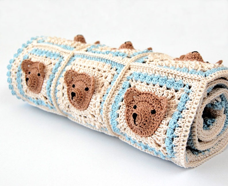 CROCHET PATTERN: Teddy Bear Baby Blanket/Step-by-step tutorial/Häkelanleitung/Animal Afghan/Granny Square Blanket/Modern Crochet Blanket image 8