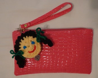 Little girl's purse, Clutch purse, Zipper handbag, kids wallet, phone and key purse.