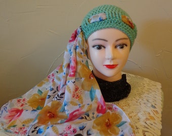 Chemo hat, scarf hat, women's hat, Beanie, head cover, Stocking cap, Skull cap, Hat for women, Light green hat