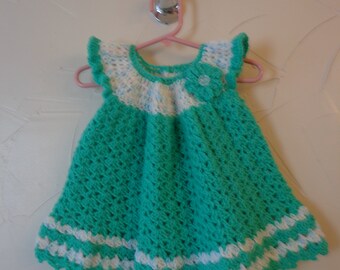 Baby Aqua dress, Crocheted dress,  Baby Shower gift, Dress for Infant, Party dress,