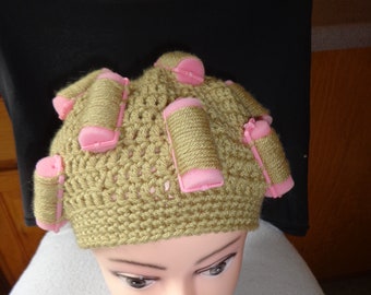 Curler Hat Funny Curler Hat, Wig Hat, Costume hat, Beanie, Stocking cap, Party hat, Gag gift, Little old lady hat, Chemo Gift, Winter Hat