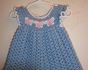 Baby Dress, Blue Dress, Butterfly Dress, Baby Shower gift, Dress for Infant.