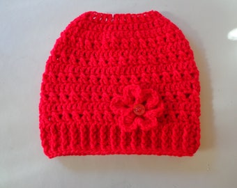 Ponytail hat, messy bun hat, slouch hat, crocheted head warmer, Winter hat.