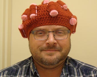 Curler hat, Gag hat, Funny wig, Chemo hat, Costume hat, Chemo gift, Beanie for women, Stocking cap, Party hat, Little old lady hat