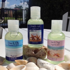 Custom Aloe Vera Gel Lotion Wedding Party Favor Beach Theme 2oz Aloe Vera Lotion Destination Wedding Event  Custom Design Label Aloe Qty 10