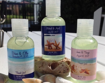 Custom Aloe Vera Gel Lotion Wedding Party Favor Beach Theme 2oz Aloe Vera Lotion Destination Wedding Event  Custom Design Label Aloe Qty 10