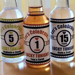 Personalized Anniversary Mini Liquor Bottle Labels Favor You&#39;re Getting Lucky Party 50ml Mini Liquor Labels Custom Anniversary Liquor Label