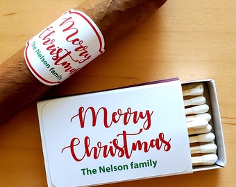 Custom Christmas Cigar Labels Matchbox Set Holiday Cigar Bands Matchbox Party Favor Personalized Christmas Matchbox Cigar Labels Christmas