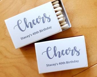 Personalized Cheers Matchboxes with Labels Custom Matchbox Birthday Party Favor Cheers Birthday Matchbox Labels Birthday Party Favor