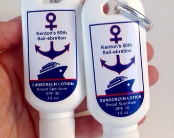Personalized Cruise Design Sunscreen SPF 30 1oz Clip Party Favor, Travel  Nautical Anchor Custom Waterproof Label Sunscreen