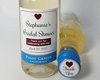 Personalized Bridal Shower Mini Wine Labels Cap Label Party Favor Set 187ml Sutter Home Wedding Bachelorette Mini Wine Waterproof Label