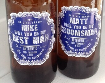 Personalized Groomsman Beer Bottle Labels, Custom Design