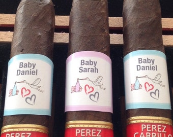 Custom Baby Shower Cigar Band Labels Favor Stork Theme Baby Cigar Labels It's A Girl, It's A Boy Cigar Labels Personalized Baby Cigar Labels