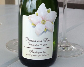 Personalized Wedding Mini Champagne Labels Party Favor Fits 187ml Thank You Floral Theme Mini Champagne Waterproof Label Custom Shape Label