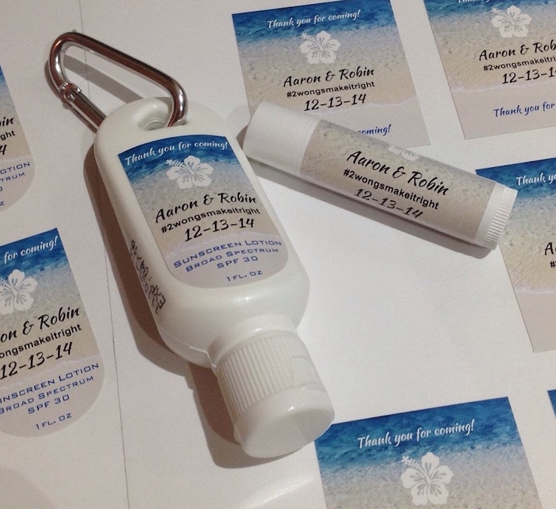 Personalized Destination Wedding 1oz 2oz SPF30 Sunscreen All Natural Lip Balm Favor Set Beach Wedding Custom Sunscreen Lip Balm Favors 5 EA image 4