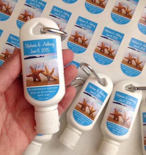 Personalized Wedding Sunscreen Favor SPF30 1oz 2oz Clip Sunscreen Beach Starfish Theme Destination Wedding Sunscreen Favor Custom Sunscreens