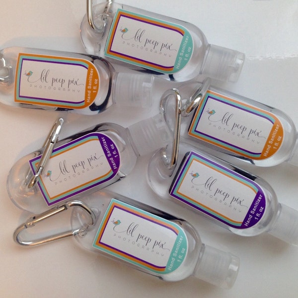 Etiquetas impermeables personalizadas para botellas con clip de desinfectante de manos y protector solar
