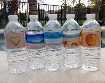 Personalized Wedding Water Bottle Labels Beach Theme Party Favor Custom Design Destination Wedding Beach Favor Waterproof Water Label Qty 12