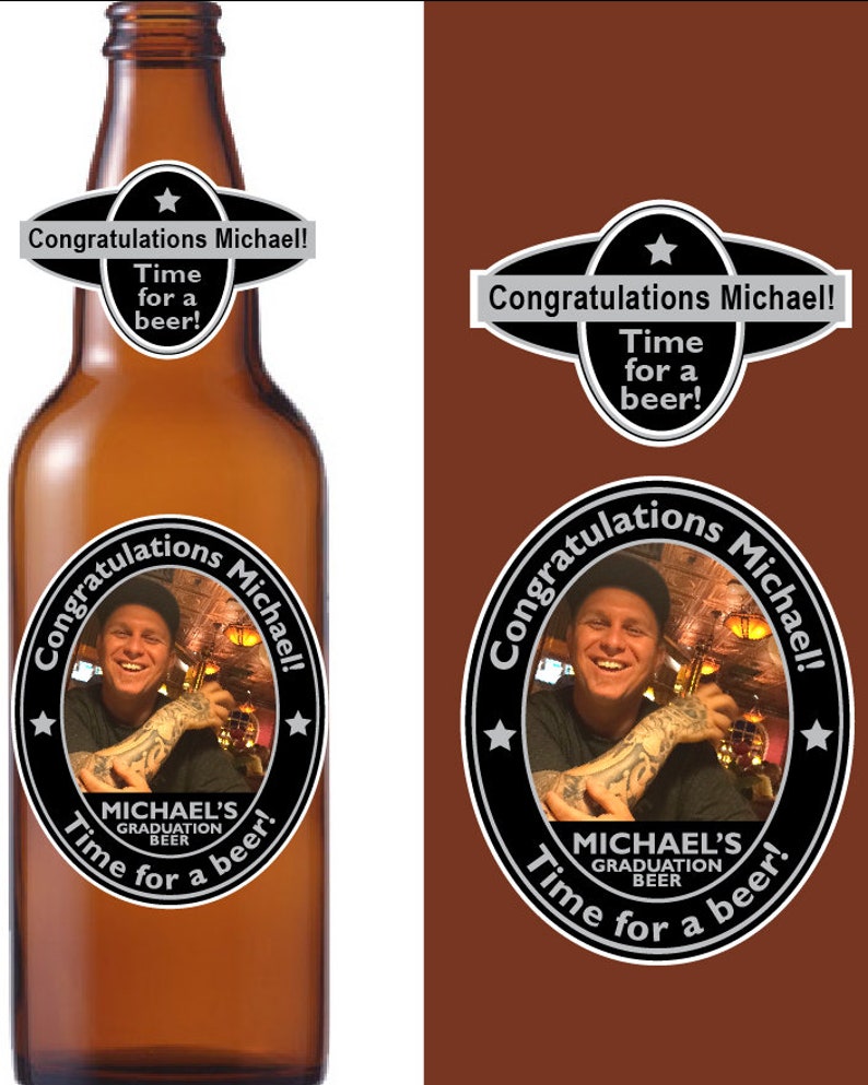 6 Personalized Beer Stickers With Photo. Custom Photo Beer Stickers For Parties, Celebrations And Birthdays. Pack Of 6 Water Resistant
