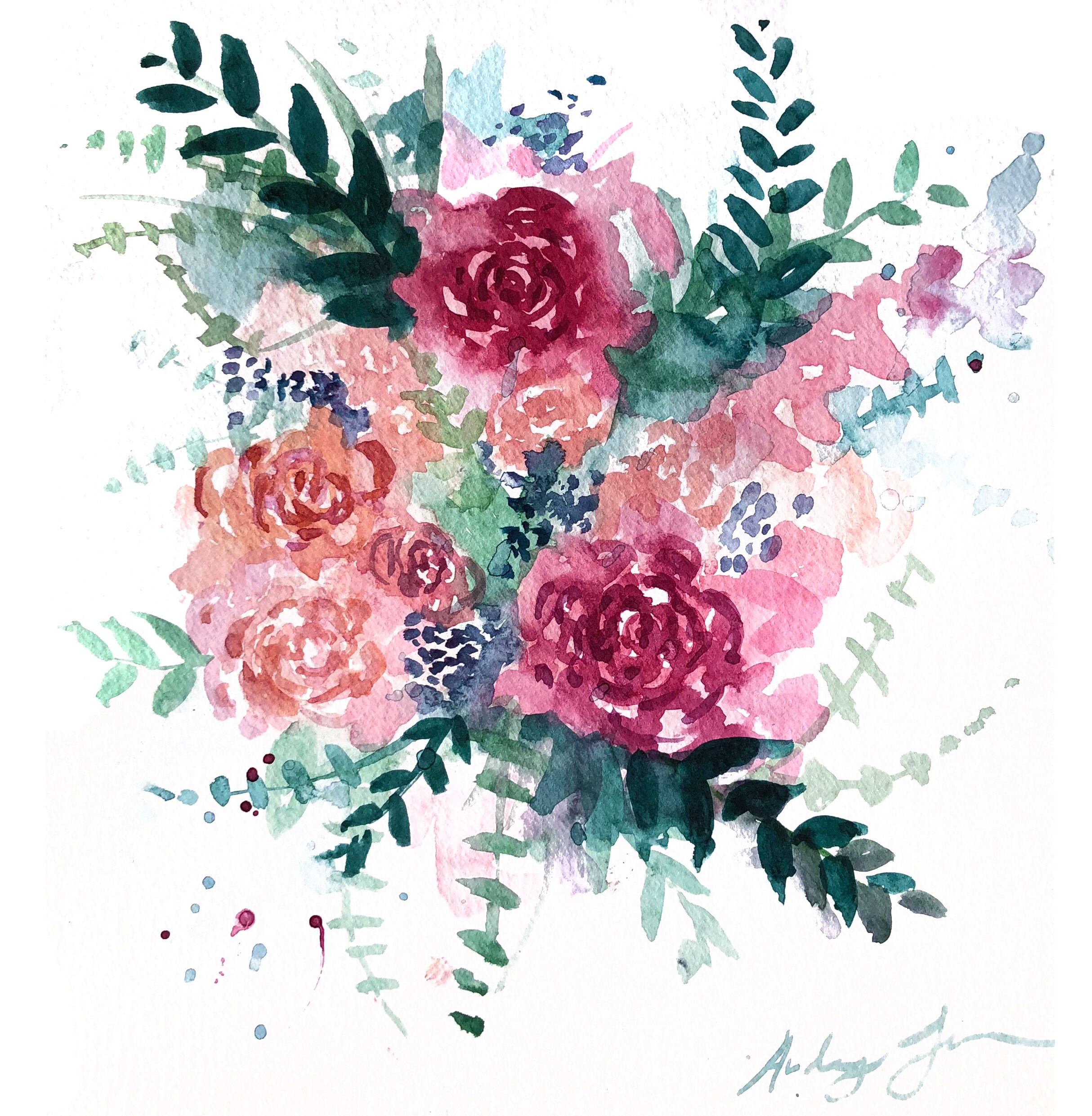 Rose Garden Original Watercolor Painting Gift for Her Him Home Decor Art Etsy