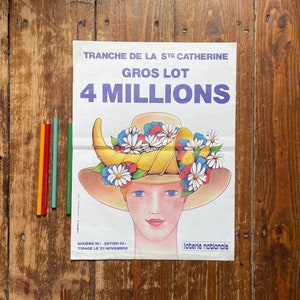 Francés Lotería Nacional Santa Catalina Cartel Mujer en sombrero de sol